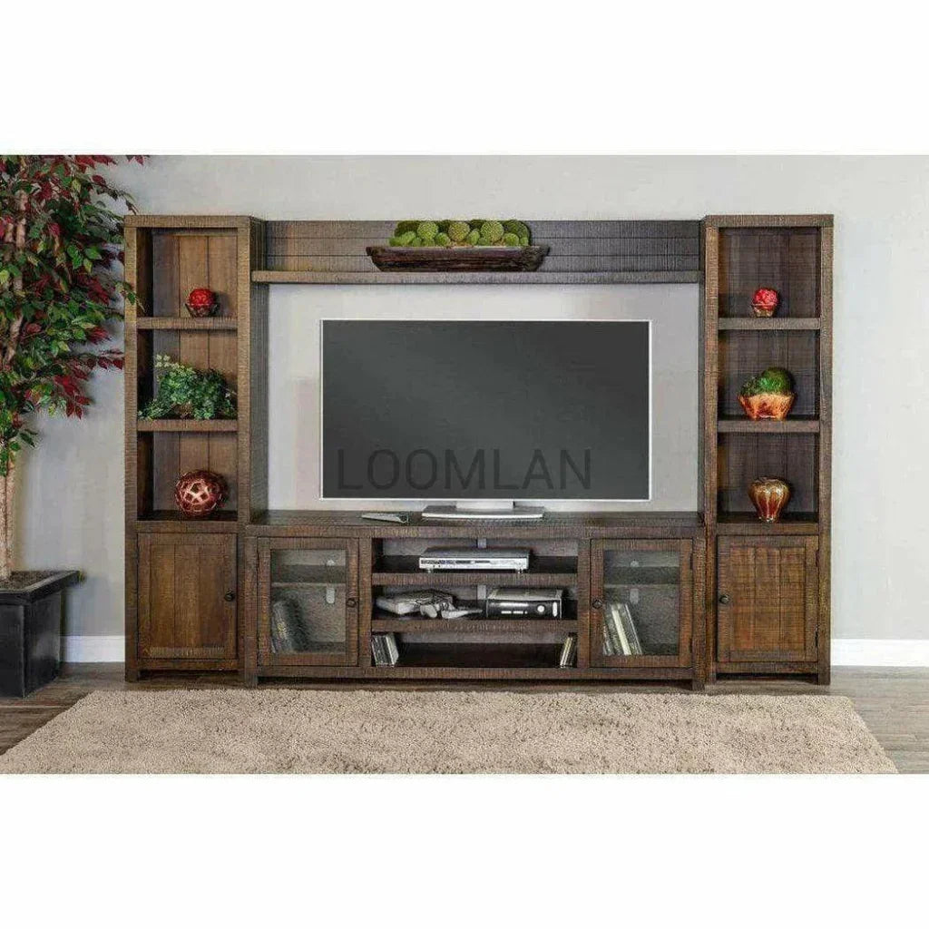 72" TV Stand Glass Doors Wood - LOOMLAN - Sunny D - TV Stands & Media Centers