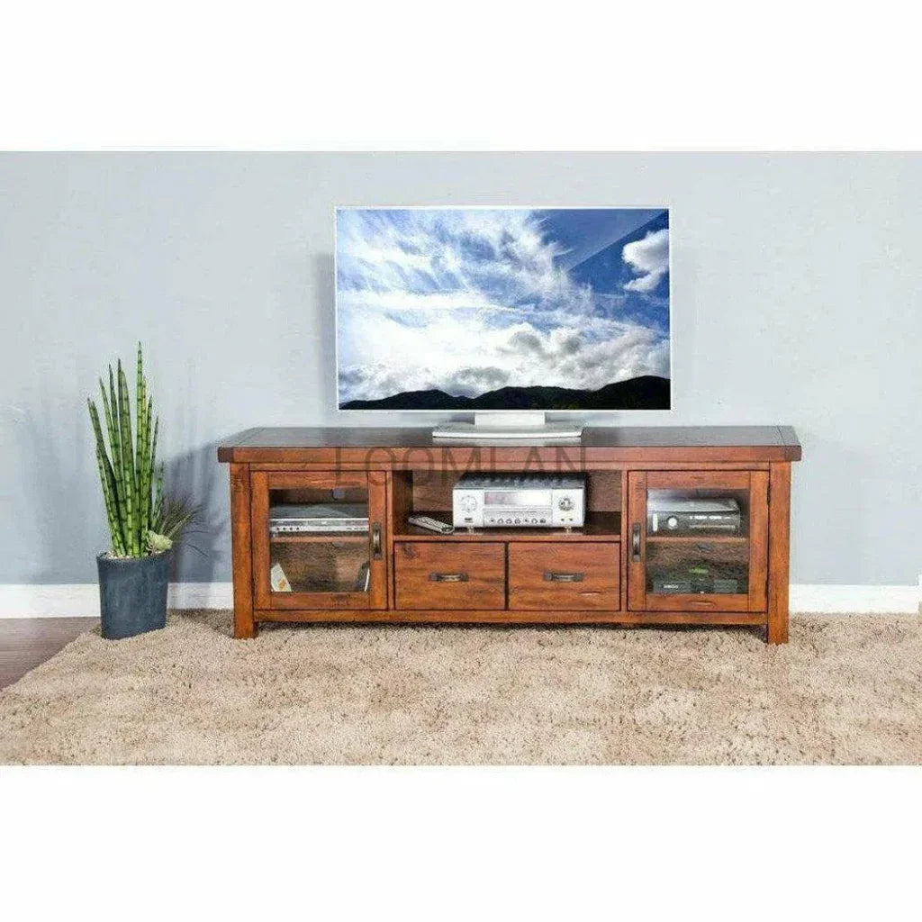 74" TV Stand Glass Doors Storage Drawers - LOOMLAN - Sunny D - TV Stands & Media Centers