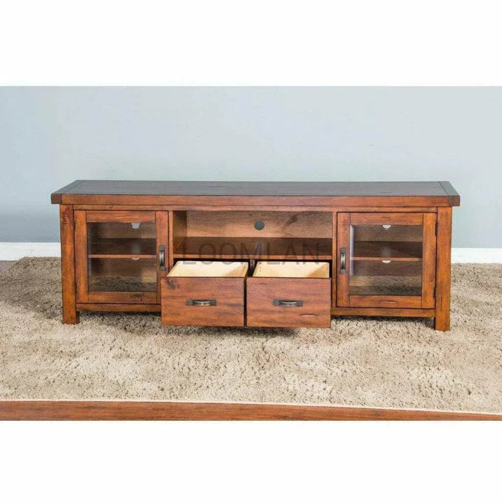 74" TV Stand Glass Doors Storage Drawers - LOOMLAN - Sunny D - TV Stands & Media Centers