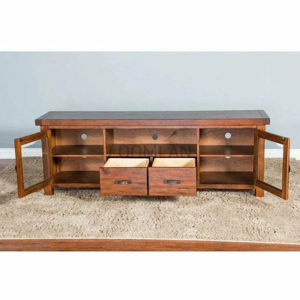 74" TV Stand Glass Doors Storage Drawers - LOOMLAN - Sunny D - TV Stands & Media Centers
