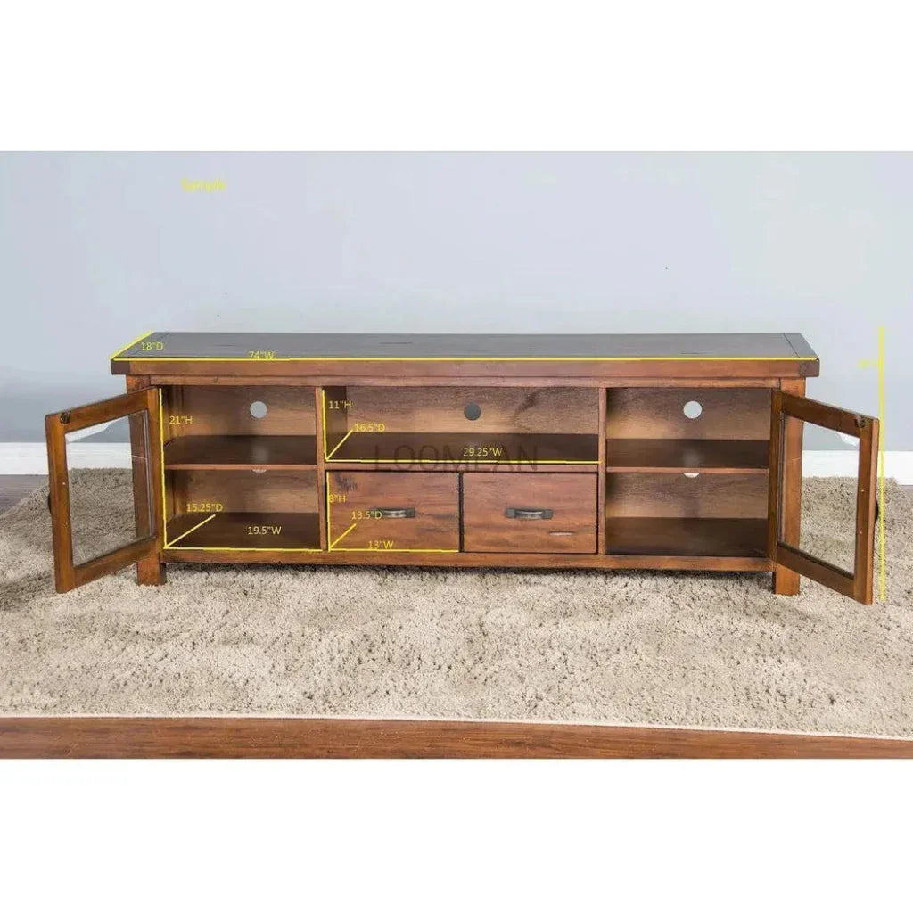 74" TV Stand Glass Doors Storage Drawers - LOOMLAN - Sunny D - TV Stands & Media Centers