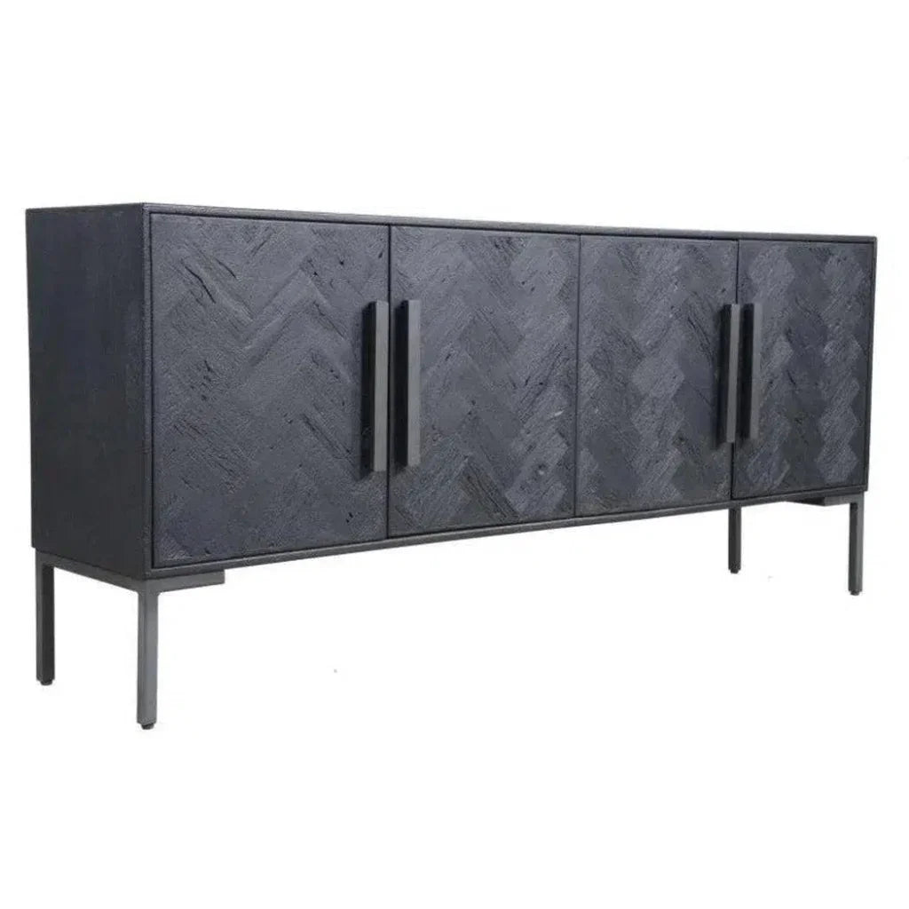 77" Reclaimed Wood Herringbone Black Fishbone Sideboard - LOOMLAN - Moe's Home - Sideboards