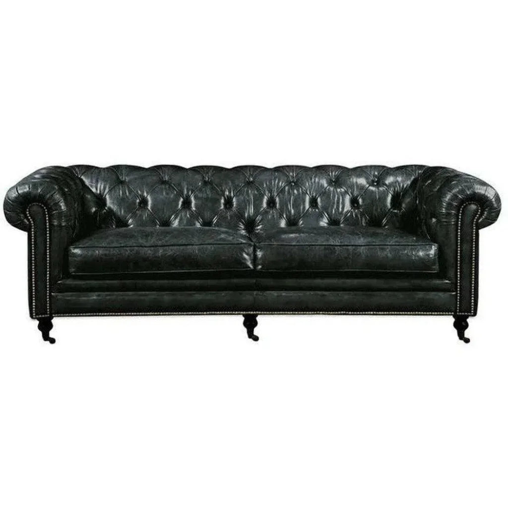 87 Inch Sofa Onyx Black Leather Black Retro - LOOMLAN - Moe's Home - Sofas & Loveseats