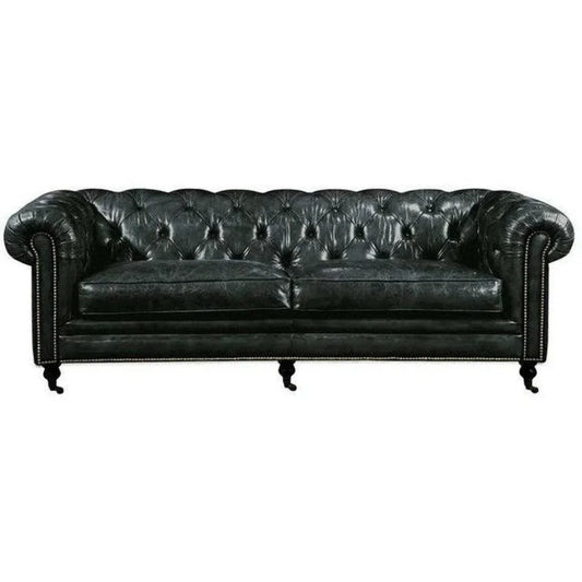 87 Inch Sofa Onyx Black Leather Black Retro - LOOMLAN - Moe's Home - Sofas & Loveseats