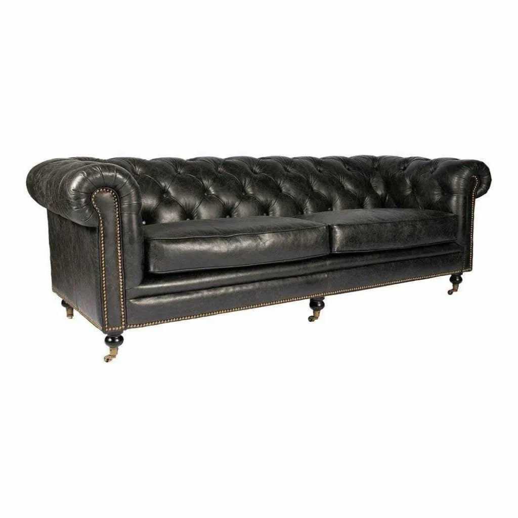 87 Inch Sofa Onyx Black Leather Black Retro - LOOMLAN - Moe's Home - Sofas & Loveseats
