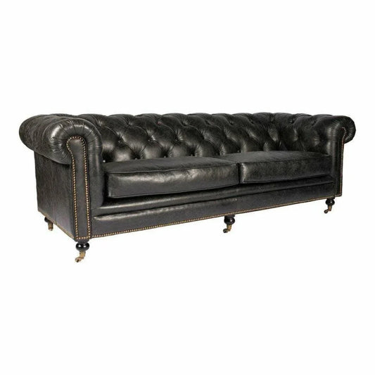 87 Inch Sofa Onyx Black Leather Black Retro - LOOMLAN - Moe's Home - Sofas & Loveseats