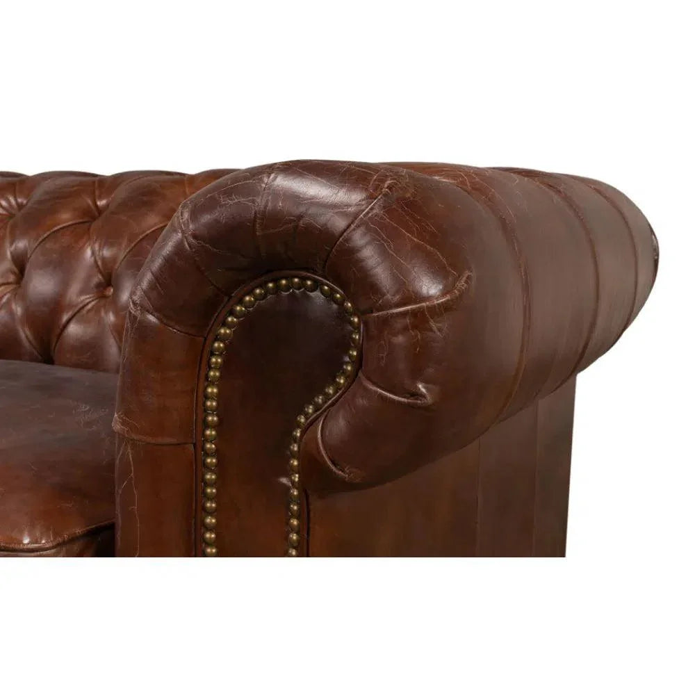 Castered Chesterfield Leather Sofa 89" - LOOMLAN - Sarreid - Sofas & Loveseats