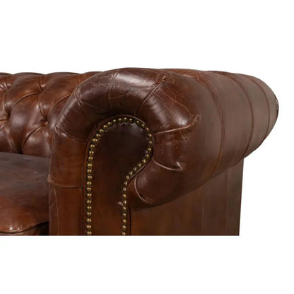 Castered Chesterfield Leather Sofa 89" - LOOMLAN - Sarreid - Sofas & Loveseats