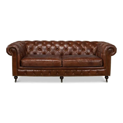 Castered Chesterfield Leather Sofa 89" - LOOMLAN - Sarreid - Sofas & Loveseats
