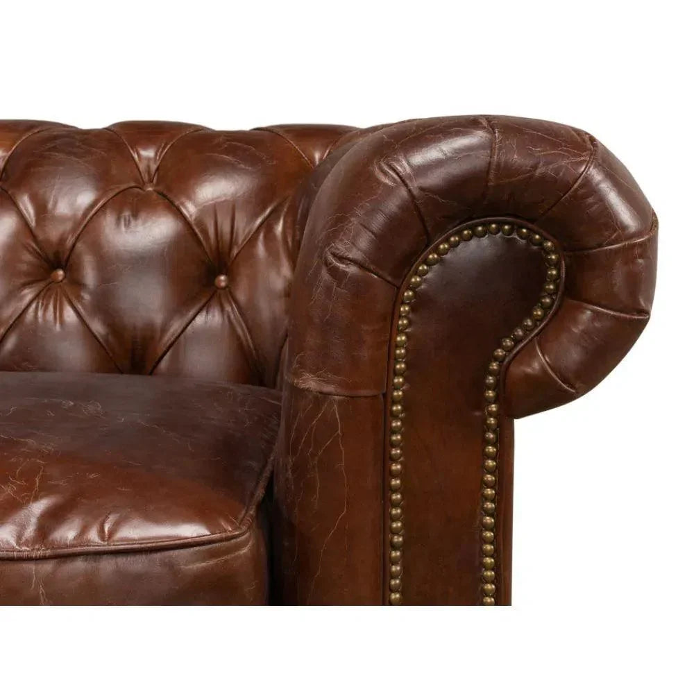 Castered Chesterfield Leather Sofa 89" - LOOMLAN - Sarreid - Sofas & Loveseats