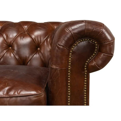 Castered Chesterfield Leather Sofa 89" - LOOMLAN - Sarreid - Sofas & Loveseats