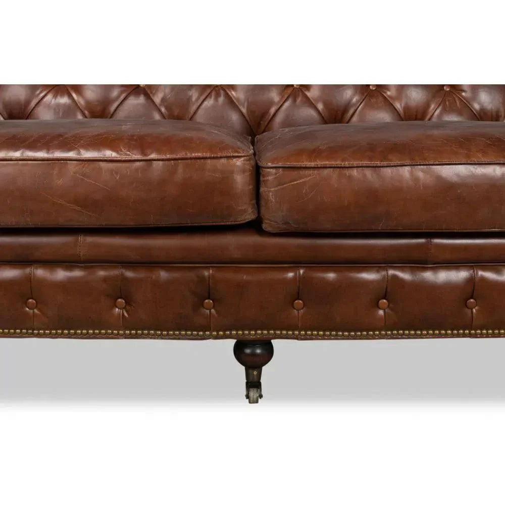 Castered Chesterfield Leather Sofa 89" - LOOMLAN - Sarreid - Sofas & Loveseats