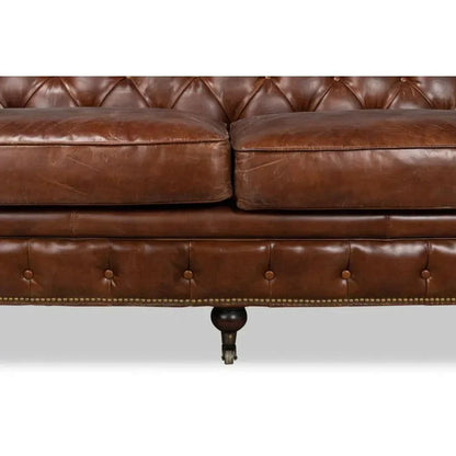Castered Chesterfield Leather Sofa 89" - LOOMLAN - Sarreid - Sofas & Loveseats