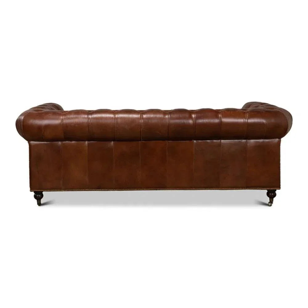 Castered Chesterfield Leather Sofa 89" - LOOMLAN - Sarreid - Sofas & Loveseats