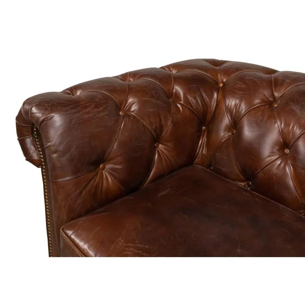 Castered Chesterfield Leather Sofa 89" - LOOMLAN - Sarreid - Sofas & Loveseats