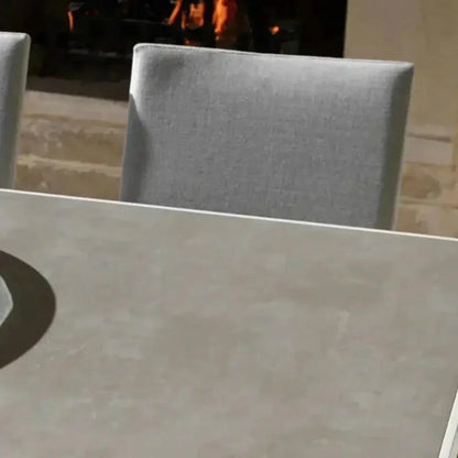 9 Piece Gray-White Outdoor Dining Table Set Sunbrella-Outdoor Dining Sets-LOOMLAN-LOOMLAN