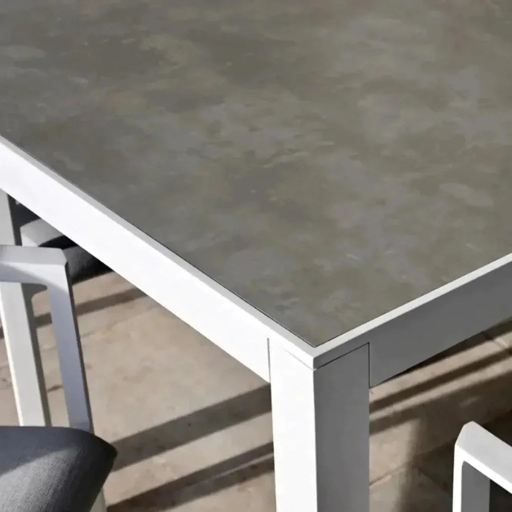 9 Piece Gray-White Outdoor Dining Table Set Sunbrella-Outdoor Dining Sets-LOOMLAN-LOOMLAN