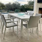 9 Piece Gray-White Outdoor Dining Table Set Sunbrella-Outdoor Dining Sets-LOOMLAN-LOOMLAN