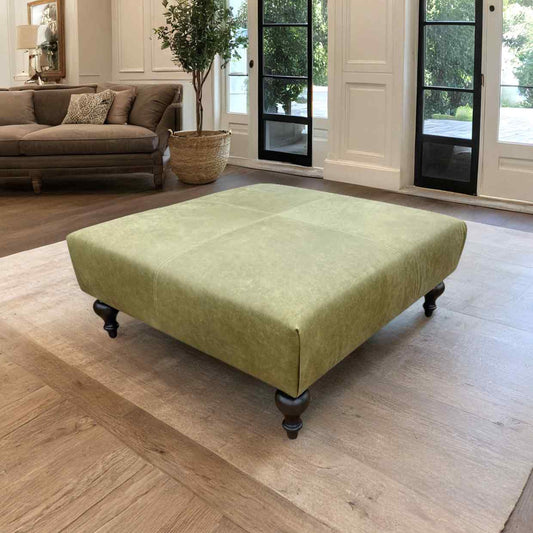 Marcoux Leather In Kudos Seagrass Ottoman