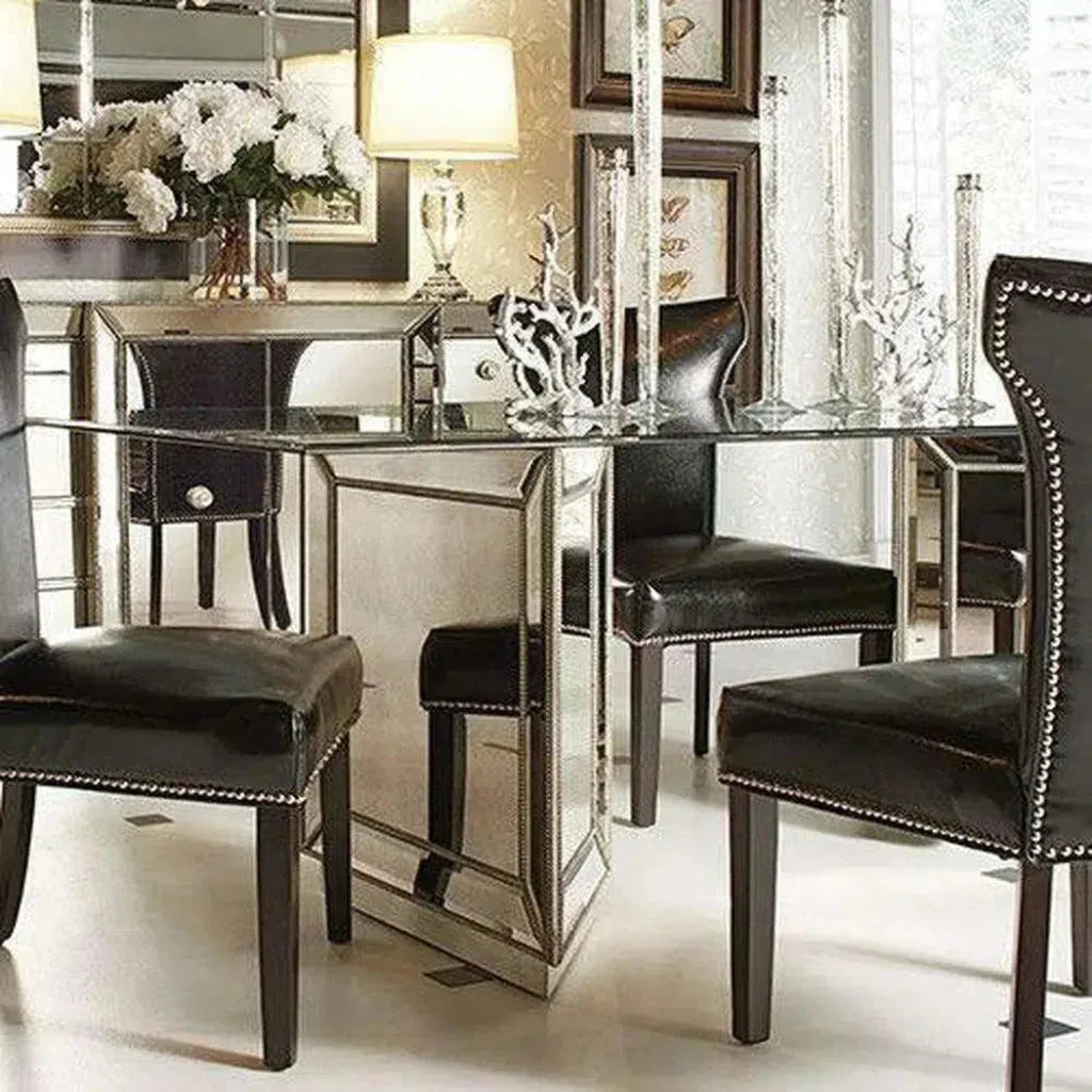 96" Glass Mirrored Double Pedestal Dining Table-Dining Tables-Bassett Mirror-LOOMLAN