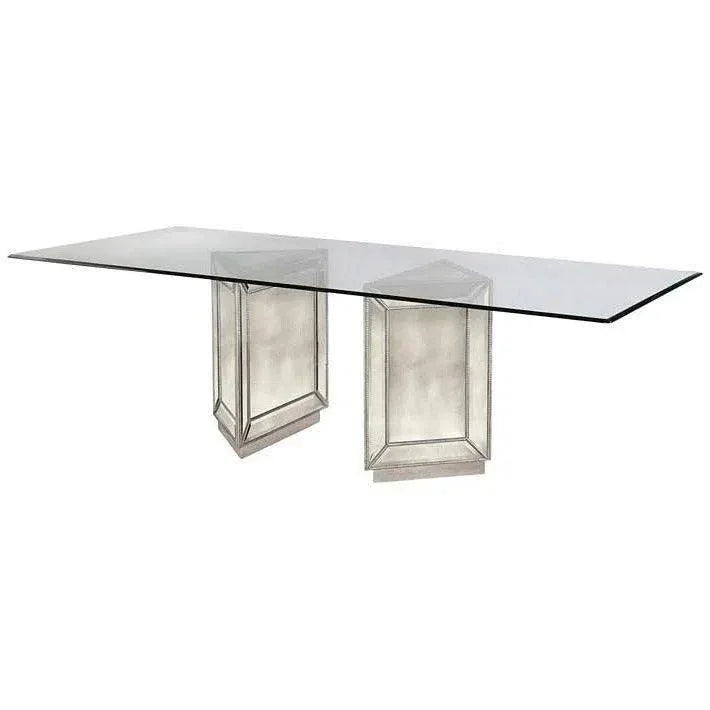 96" Glass Mirrored Double Pedestal Dining Table-Dining Tables-Bassett Mirror-LOOMLAN