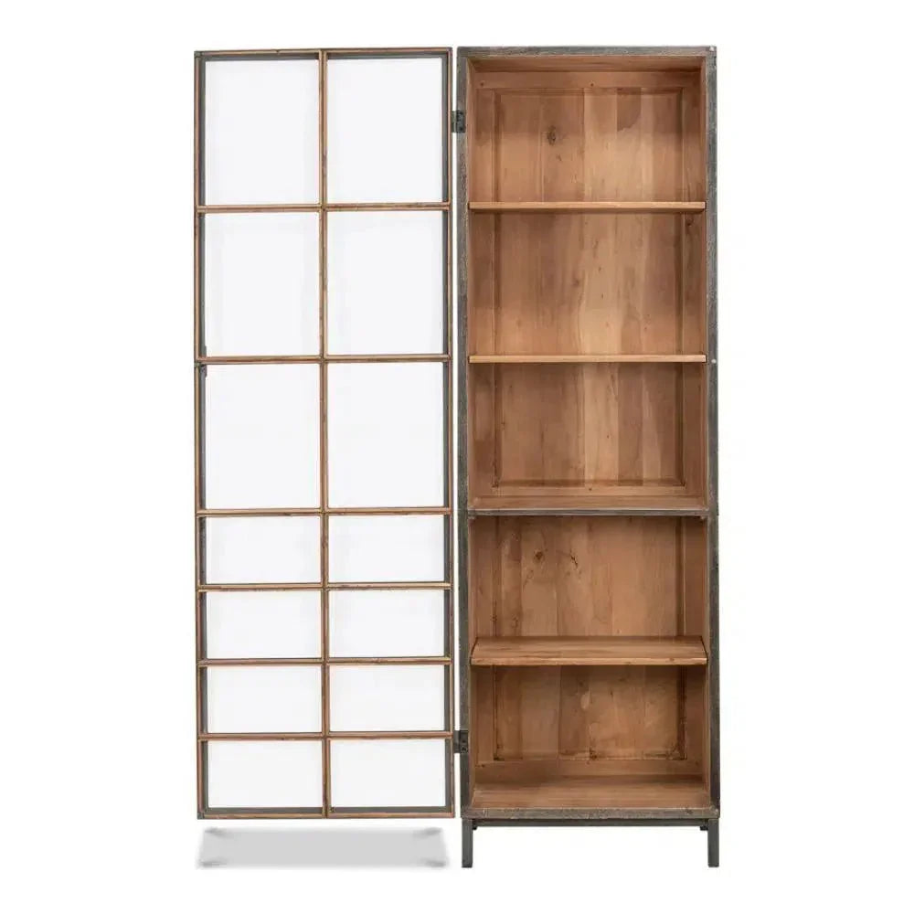 A Gem Of A Handle Display Cabinet Glass Doors Left Grey - LOOMLAN - Sarreid - Bookcases