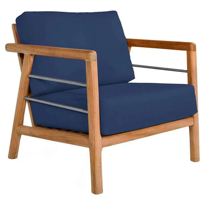 Aalto Teak Deep Outdoor Club Chair Sunbrella Cushion-Outdoor Accent Chairs-HiTeak-Navy-LOOMLAN