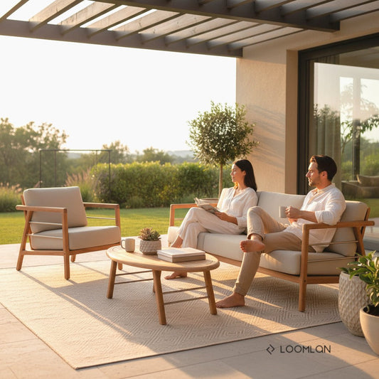 Aalto Teak Patio Deep Sofa Set with Sunbrella 4PC