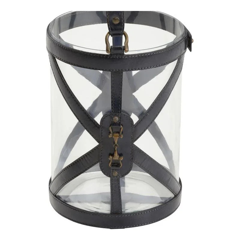 Aberdeen Blue Hurricane Leather Trim Candleholder - LOOMLAN - Wildwood - Candle Holders