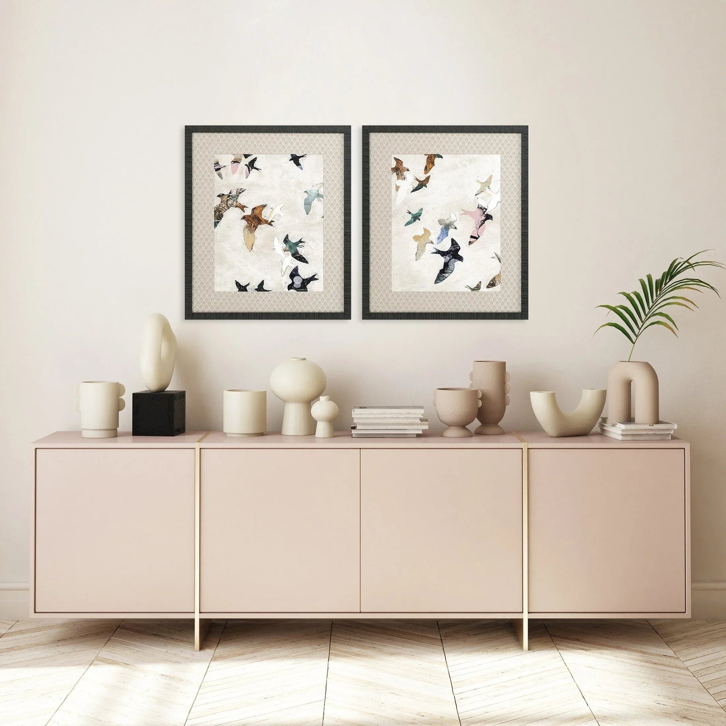 Abstract Birds Blue Framed Wall Art 2PC