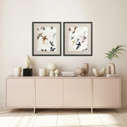 Abstract Birds Blue Framed Wall Art 2PC