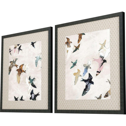 Abstract Birds Blue Framed Wall Art 2PC
