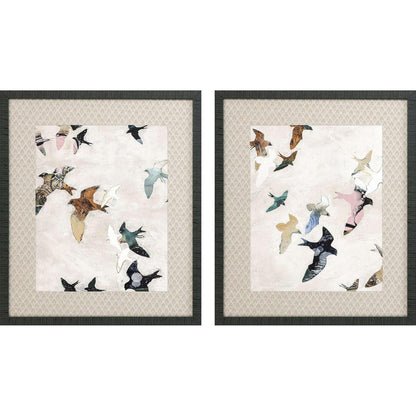 Abstract Birds Blue Framed Wall Art 2PC