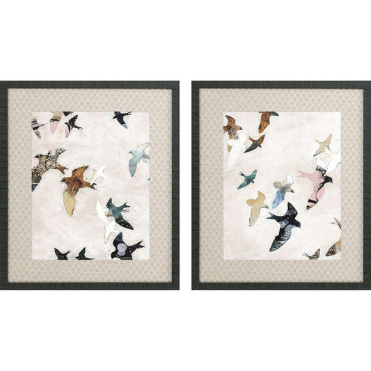 Abstract Birds Blue Framed Wall Art 2PC