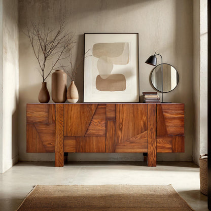Abstract Four Doors Wood Sideboard