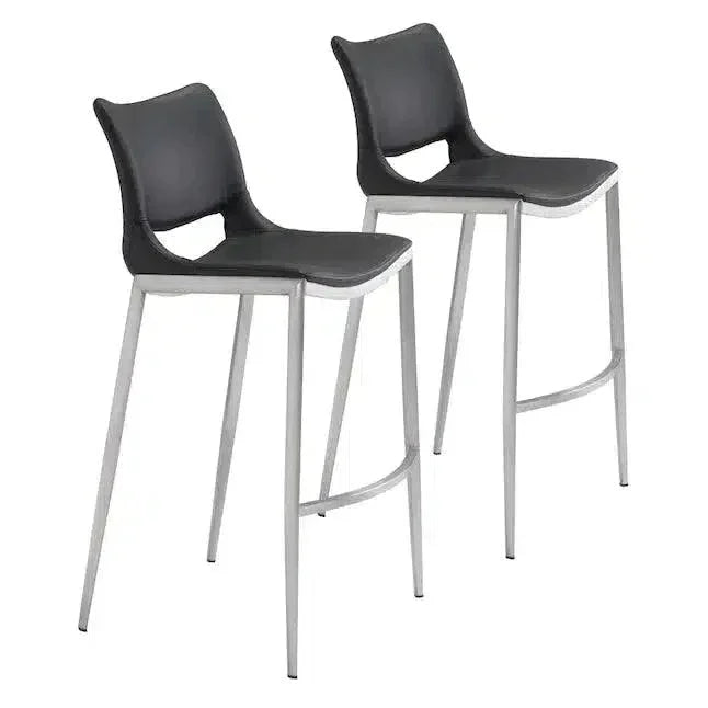 Ace Black & Silver Bar Chair (Set of 2) - LOOMLAN - Zuo Modern - Bar Stools