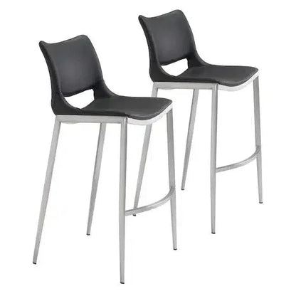 Ace Black & Silver Bar Chair (Set of 2) - LOOMLAN - Zuo Modern - Bar Stools