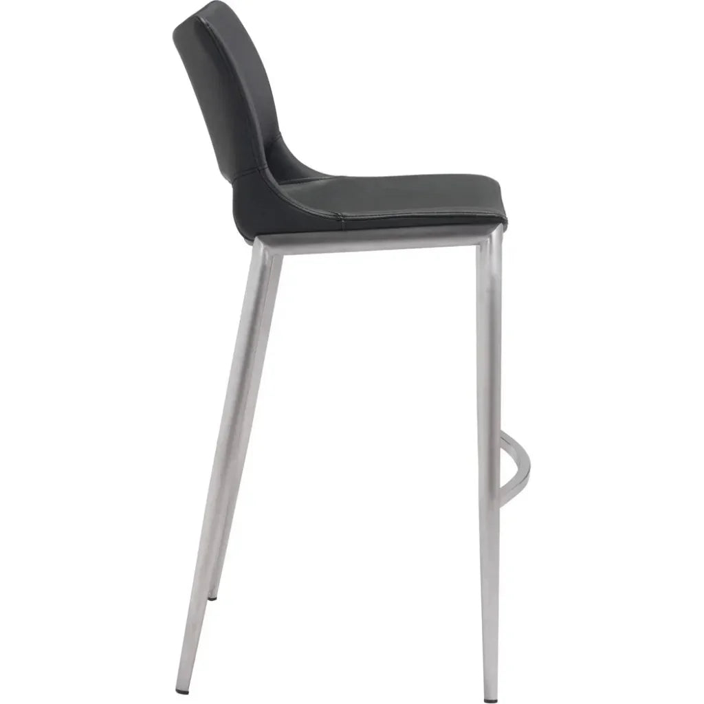 Ace Black & Silver Bar Chair (Set of 2) - LOOMLAN - Zuo Modern - Bar Stools