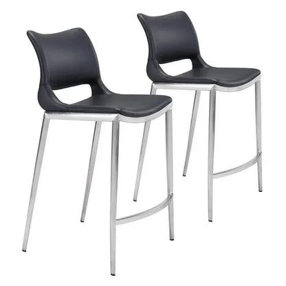Ace Counter Chair (Set of 2) Black & Silver - LOOMLAN - Zuo Modern - Counter Stools