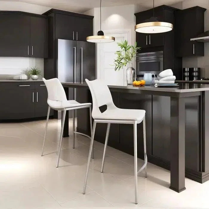 Ace Counter Chair (Set of 2) White & Silver - LOOMLAN - Zuo Modern - Counter Stools