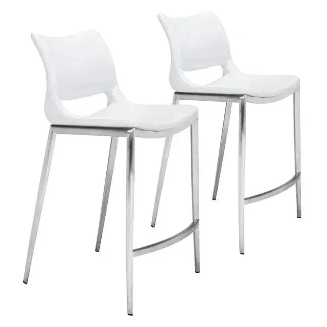 Ace Counter Chair (Set of 2) White & Silver - LOOMLAN - Zuo Modern - Counter Stools