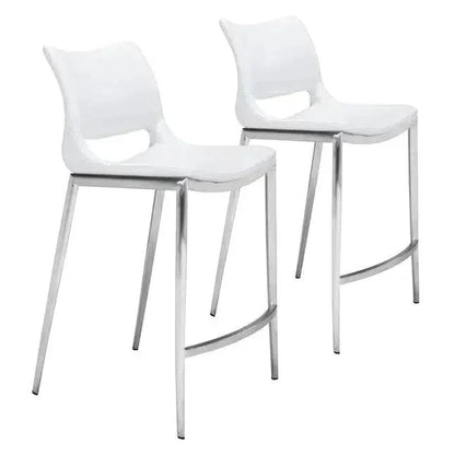Ace Counter Chair (Set of 2) White & Silver - LOOMLAN - Zuo Modern - Counter Stools