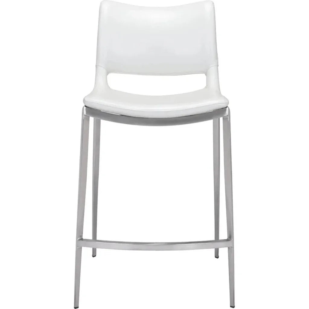 Ace Counter Chair (Set of 2) White & Silver - LOOMLAN - Zuo Modern - Counter Stools