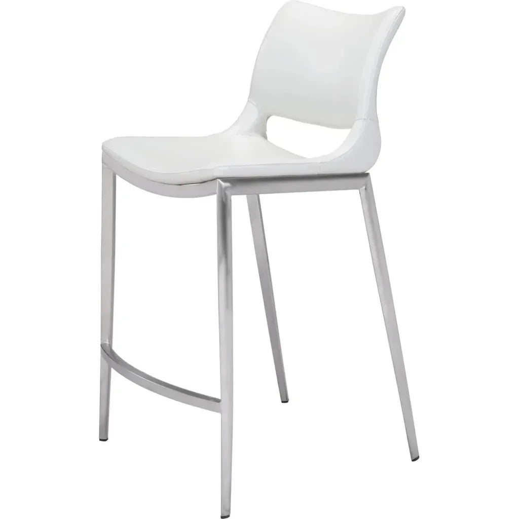Ace Counter Chair (Set of 2) White & Silver - LOOMLAN - Zuo Modern - Counter Stools