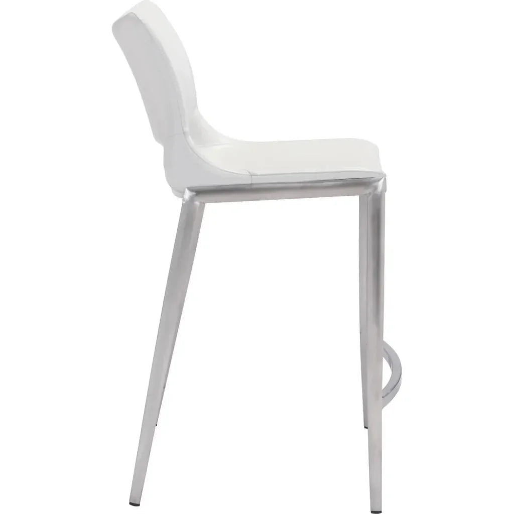 Ace Counter Chair (Set of 2) White & Silver - LOOMLAN - Zuo Modern - Counter Stools