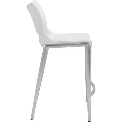 Ace Counter Chair (Set of 2) White & Silver - LOOMLAN - Zuo Modern - Counter Stools