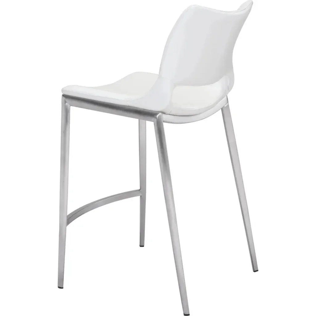 Ace Counter Chair (Set of 2) White & Silver - LOOMLAN - Zuo Modern - Counter Stools