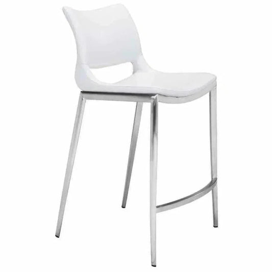 Ace Counter Chair (Set of 2) White & Silver - LOOMLAN - Zuo Modern - Counter Stools