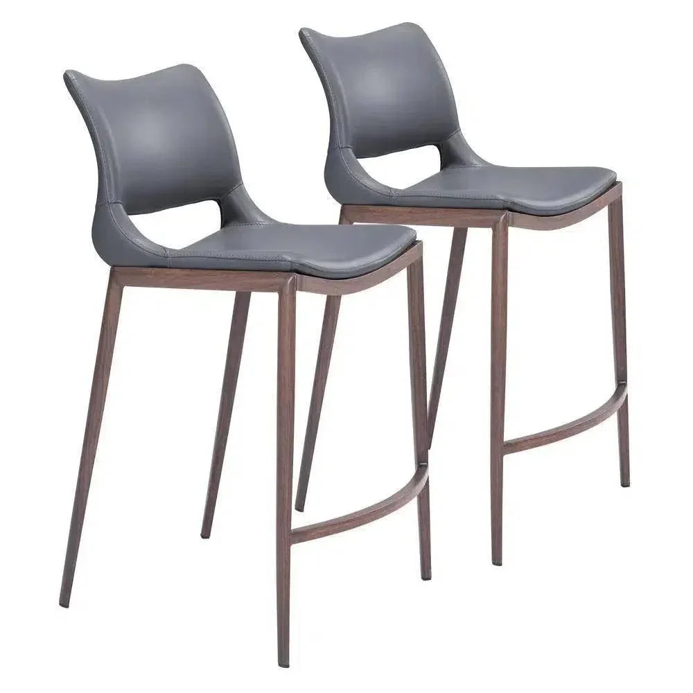 Ace Counter Stool 2PC Dark Gray & Walnut - LOOMLAN - Zuo Modern - Counter Stools
