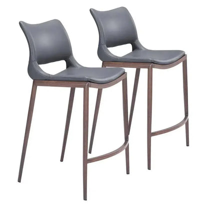 Ace Counter Stool 2PC Dark Gray & Walnut - LOOMLAN - Zuo Modern - Counter Stools